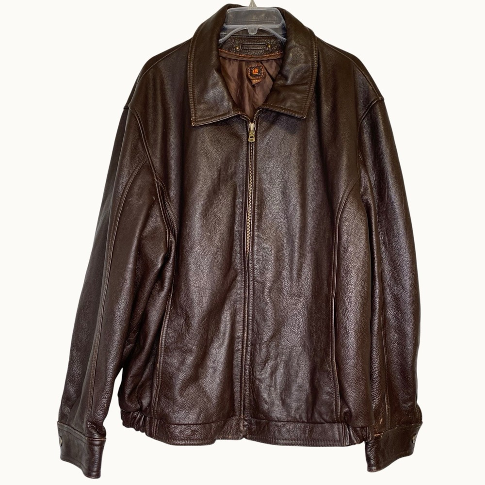 Wilson's Leather Jacket Men 2XL Brown Full Zip Heavy Americana Moto Aviator